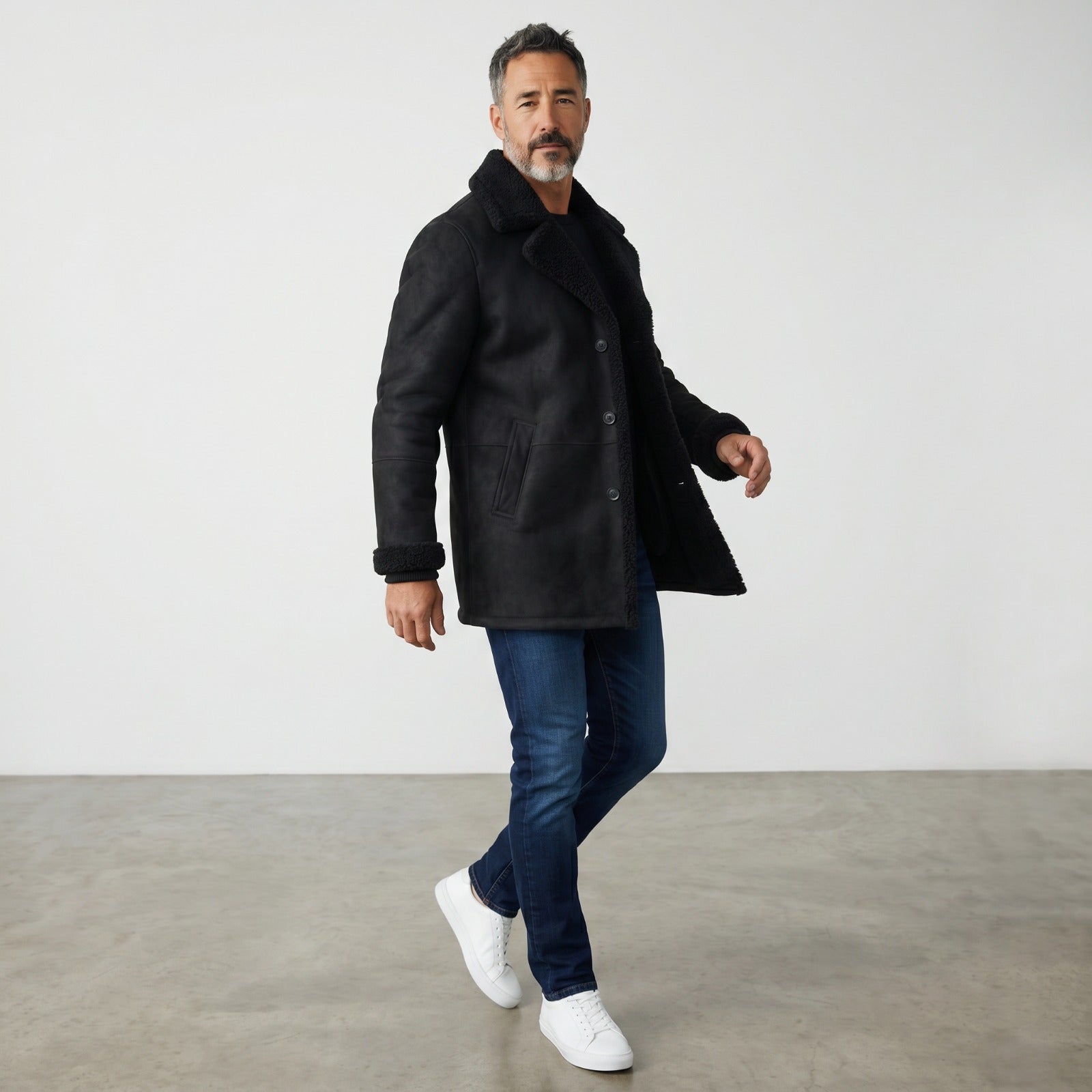 Premium Black Faux Leather Winter Jacket for Men