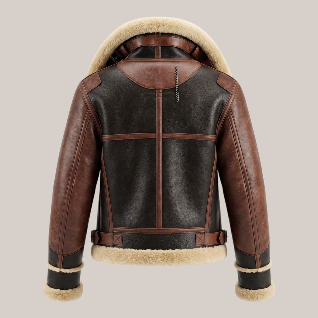 Veloce Apparel Women's Brown and Black Faux Leather Shearling Jacket