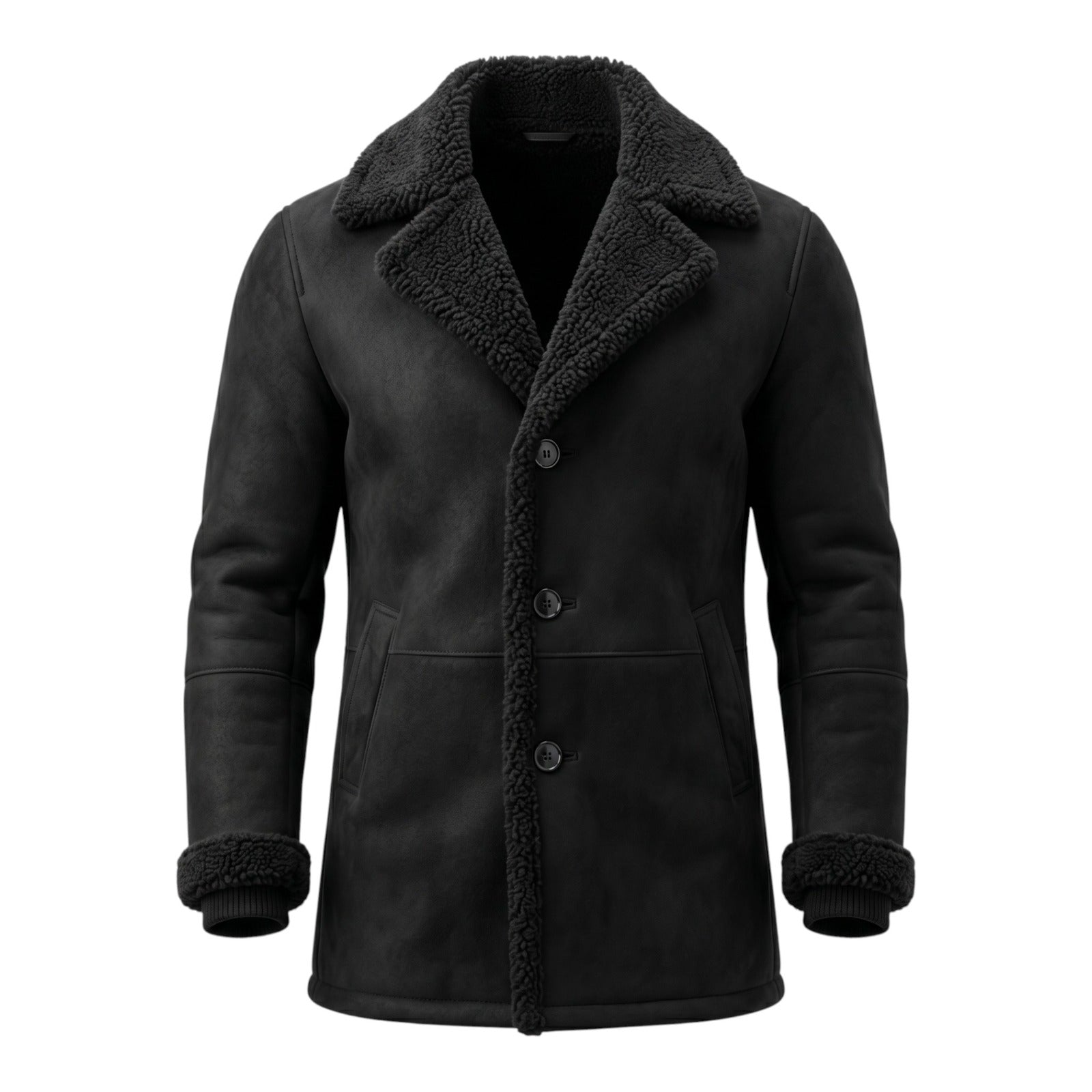 Premium Black Faux Leather Winter Jacket for Men