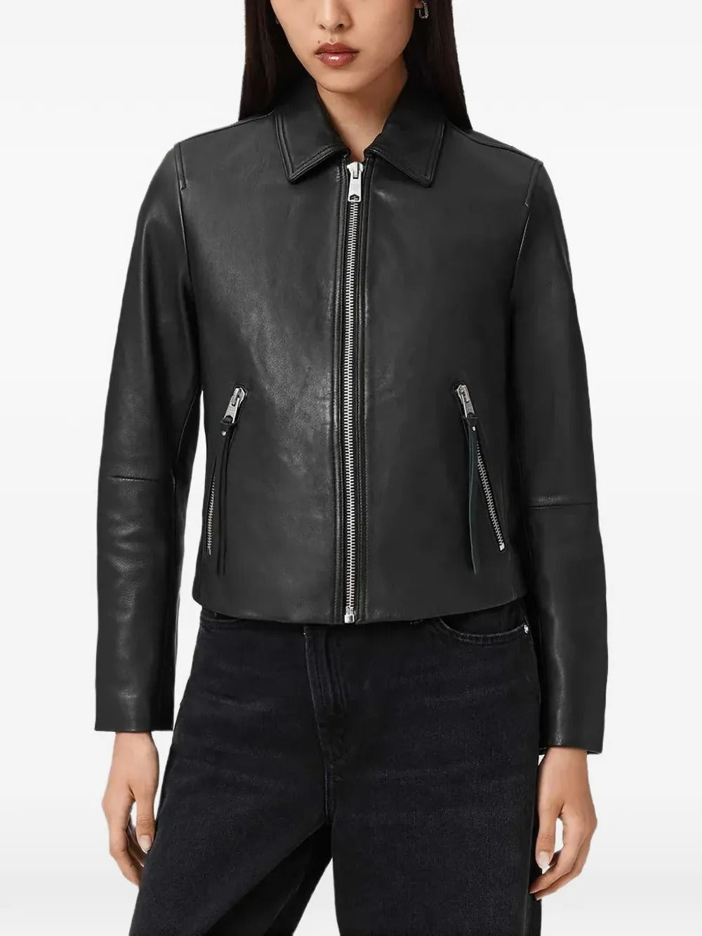 Veloce Apparel Women's Genuine Leather Zip-Up Jacket - Black