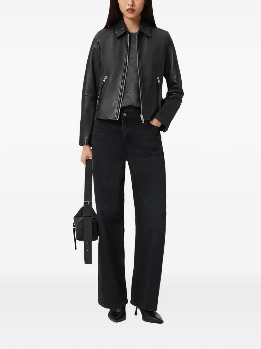 Veloce Apparel Women's Genuine Leather Zip-Up Jacket - Black