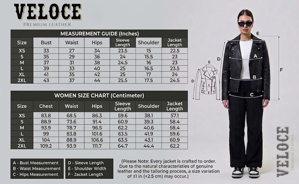 Veloce Apparel Women's Genuine Leather Zip-Up Jacket - Black
