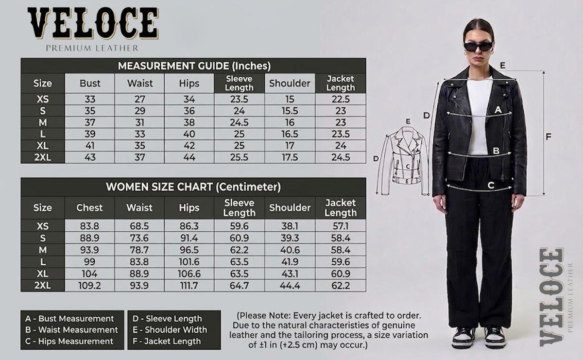 Veloce Apparel Women's Genuine Leather Zip-Up Jacket - Black
