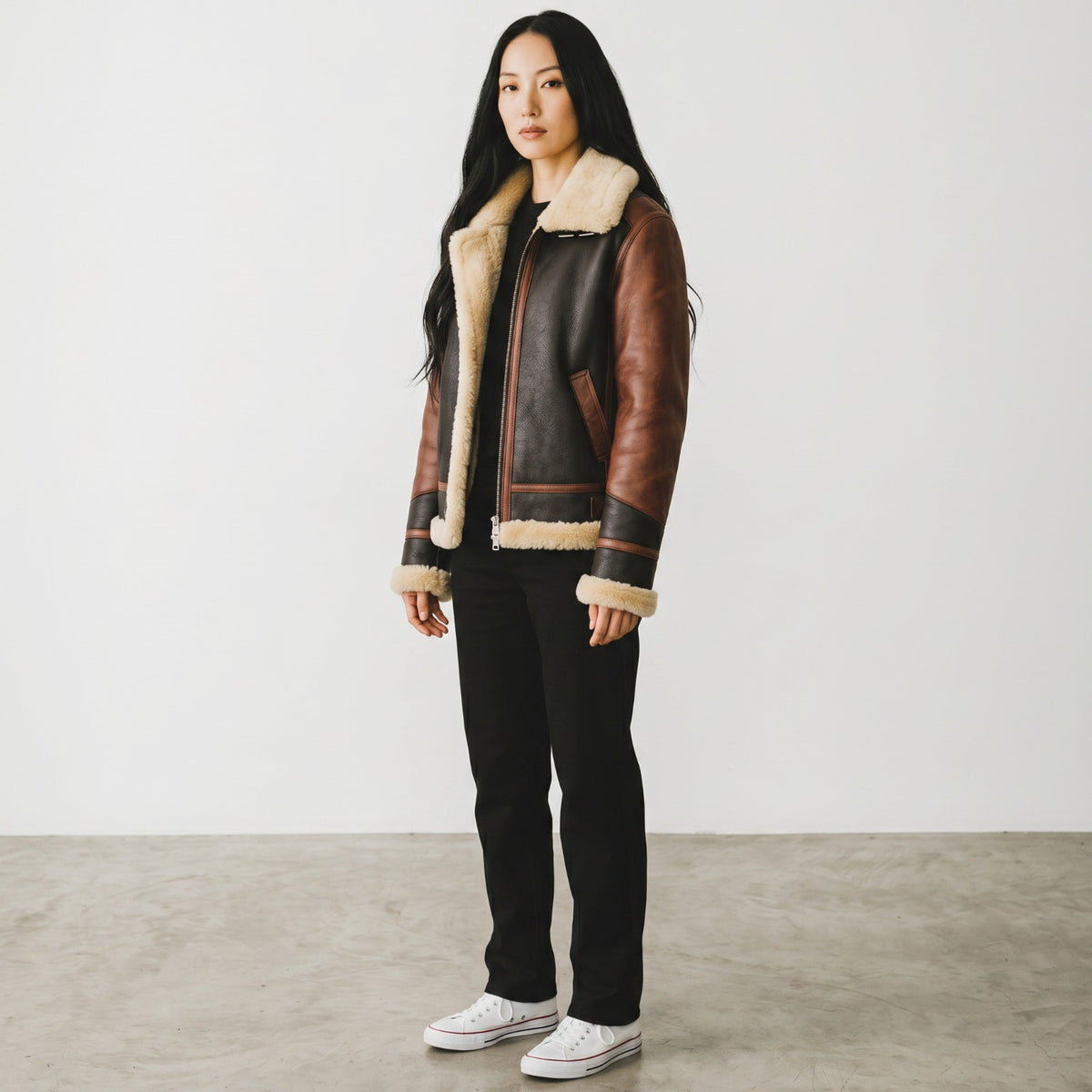 Veloce Apparel Women's Brown and Black Faux Leather Shearling Jacket