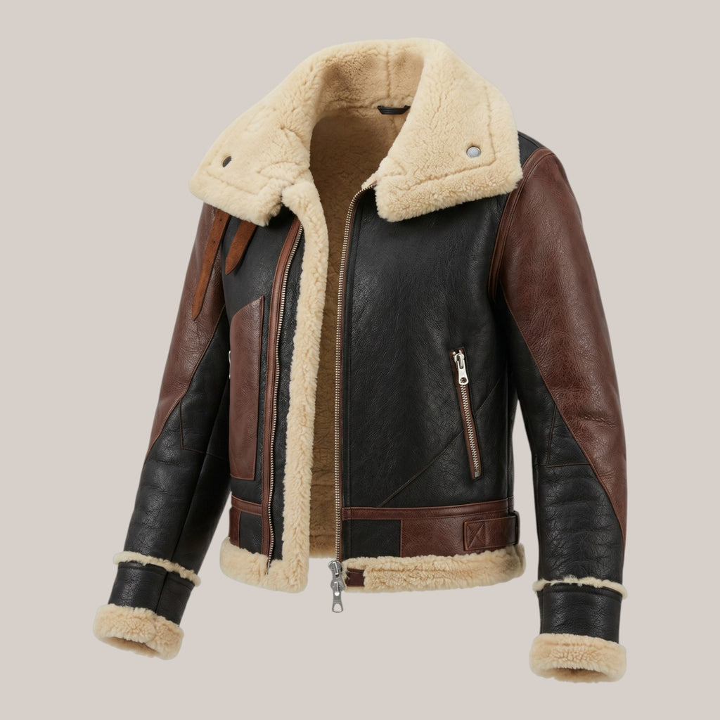 Veloce Apparel Women's Brown and Black Faux Leather Shearling Jacket