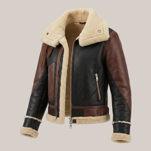 Women’s Brown & Black Faux Leather Shearling Jacket ✅