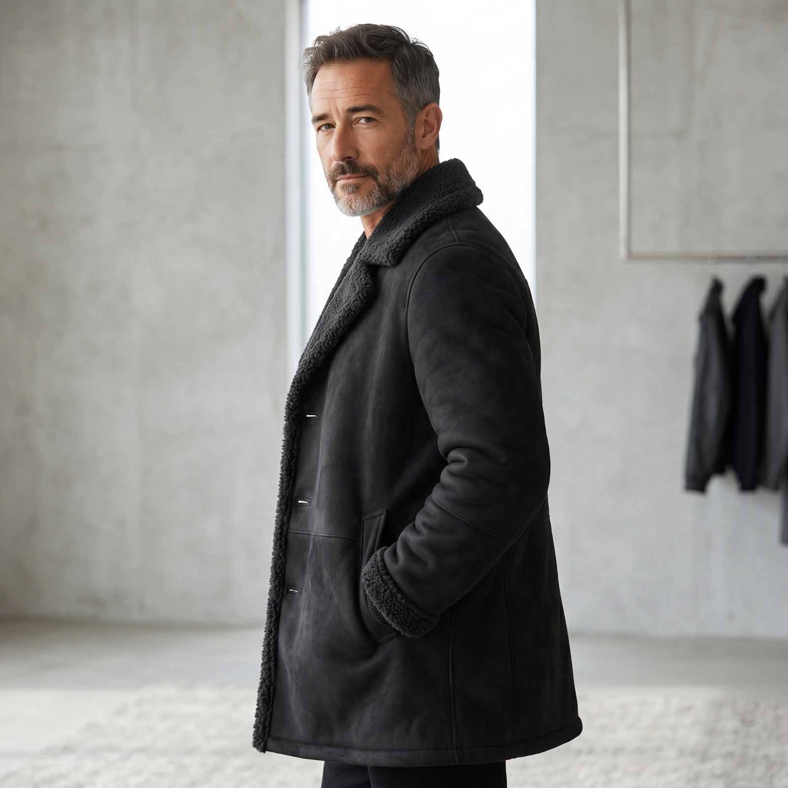 Premium Black Faux Leather Winter Jacket for Men