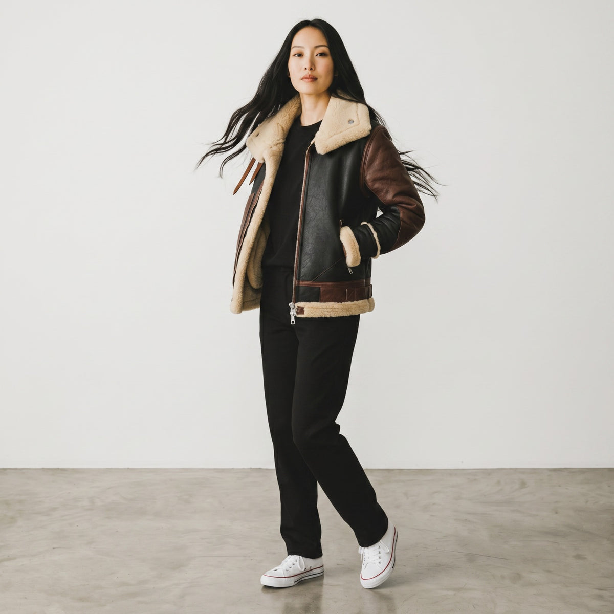 Veloce Apparel Women's Brown and Black Faux Leather Shearling Jacket